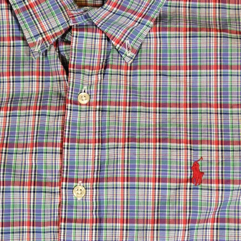 Polo Ralph Lauren Mens Large Blue Plaid Long Sleeve Pony Logo